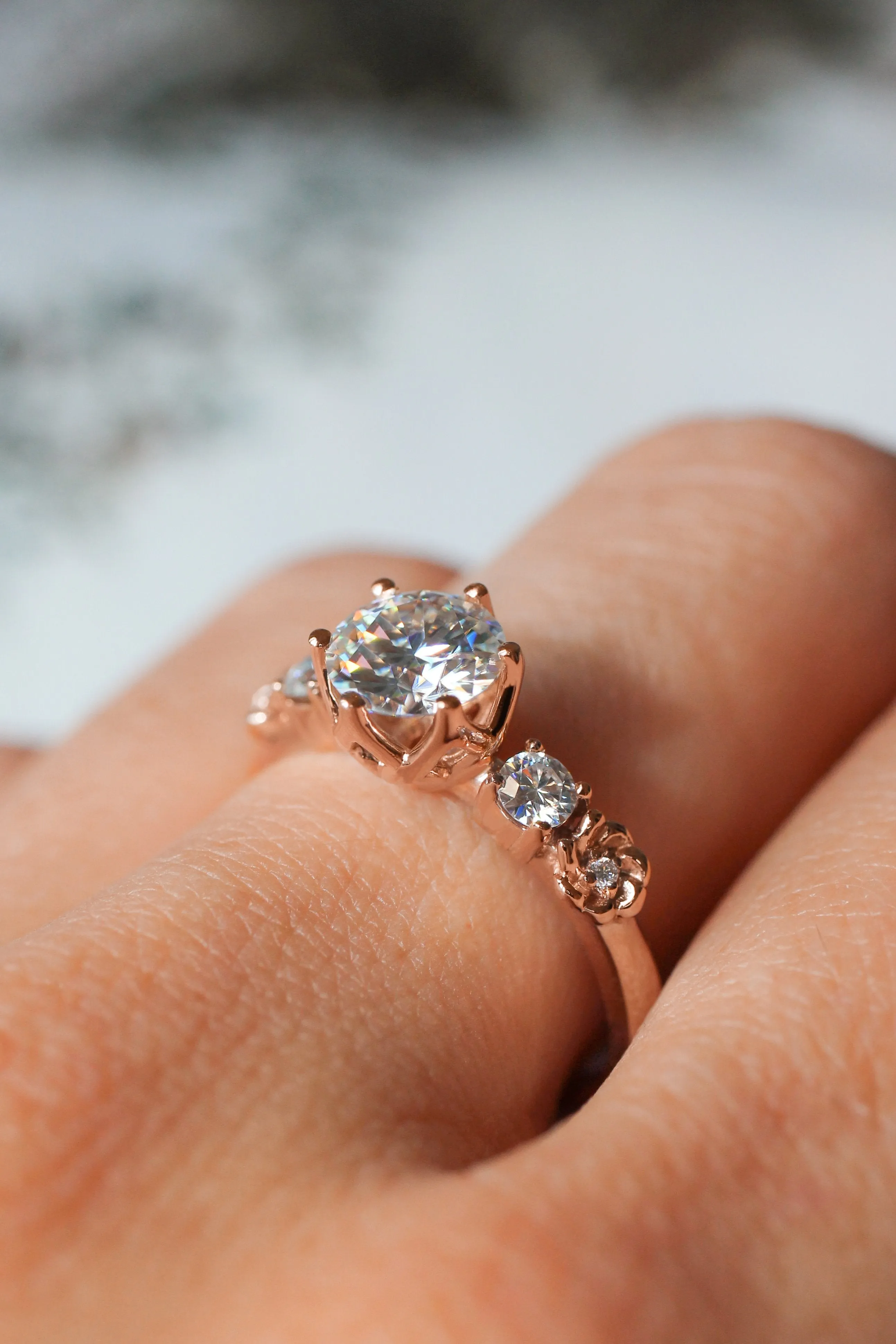 1 carat moissanite ring, floral engagement ring / Fiorella