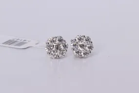 10K White Gold Flower Cluster Earrings 1.74Ctw