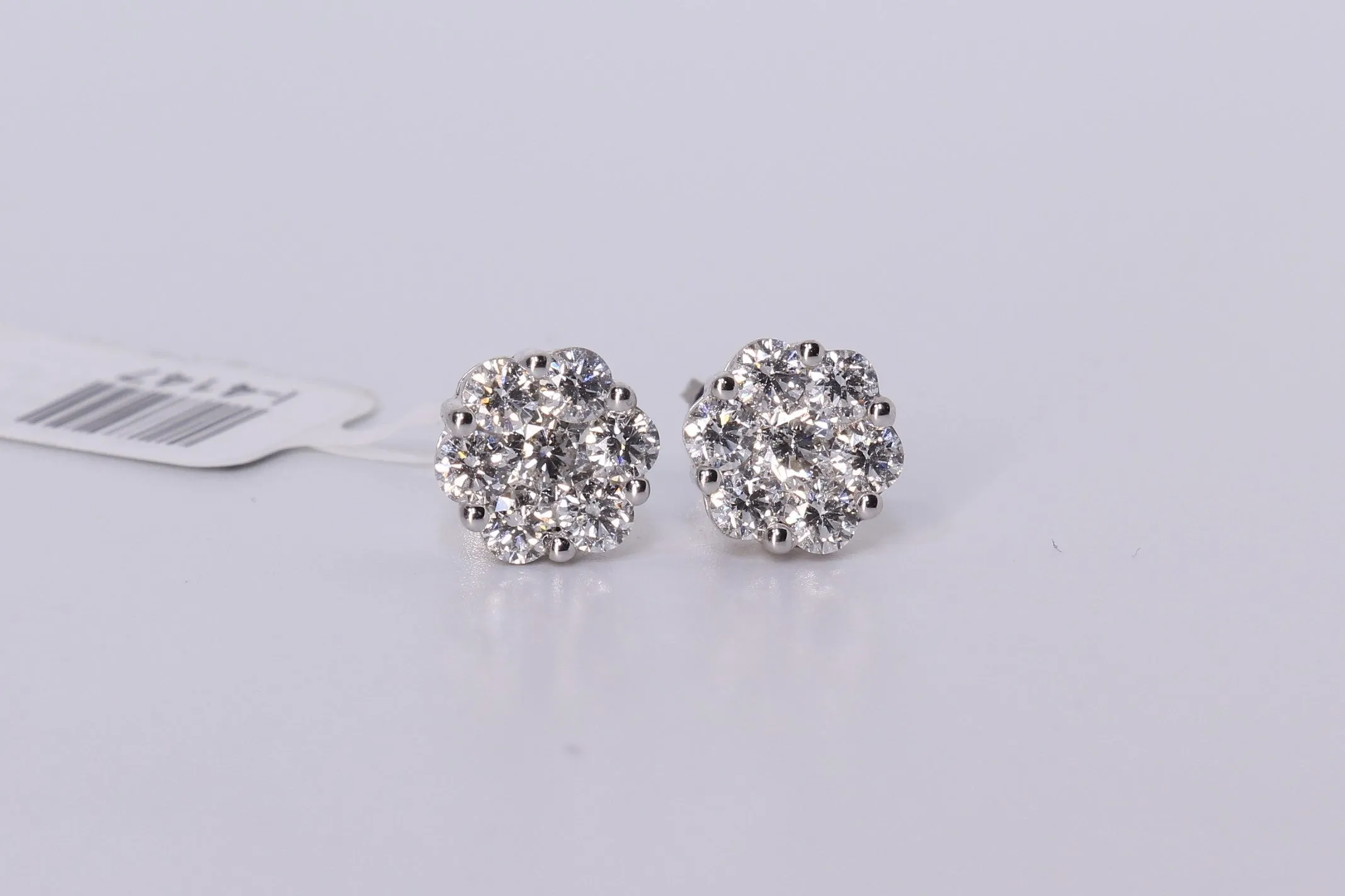 10K White Gold Flower Cluster Earrings 1.74Ctw