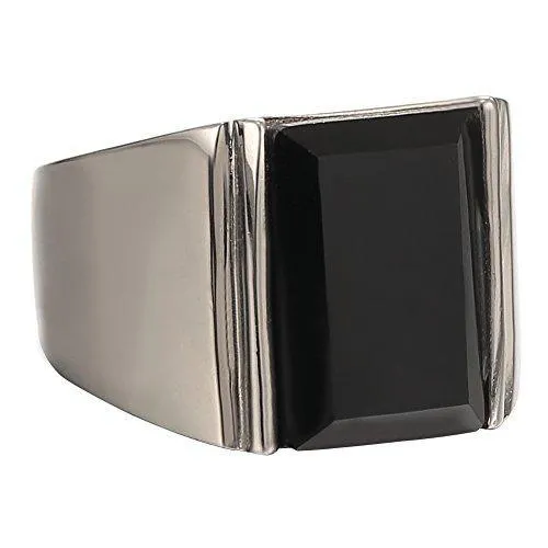 14MM Men 316L Stainless Steel Princess Cut Black Onyx Ring Band Highly Polishing Ring