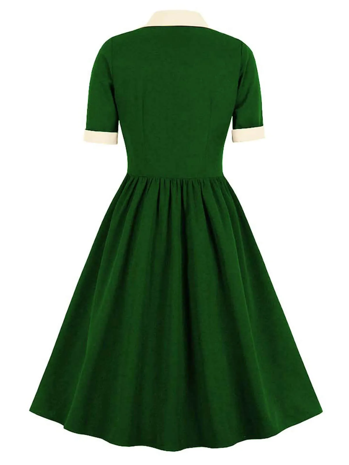 1940s Color Contrast Button Lapel Bow Dress