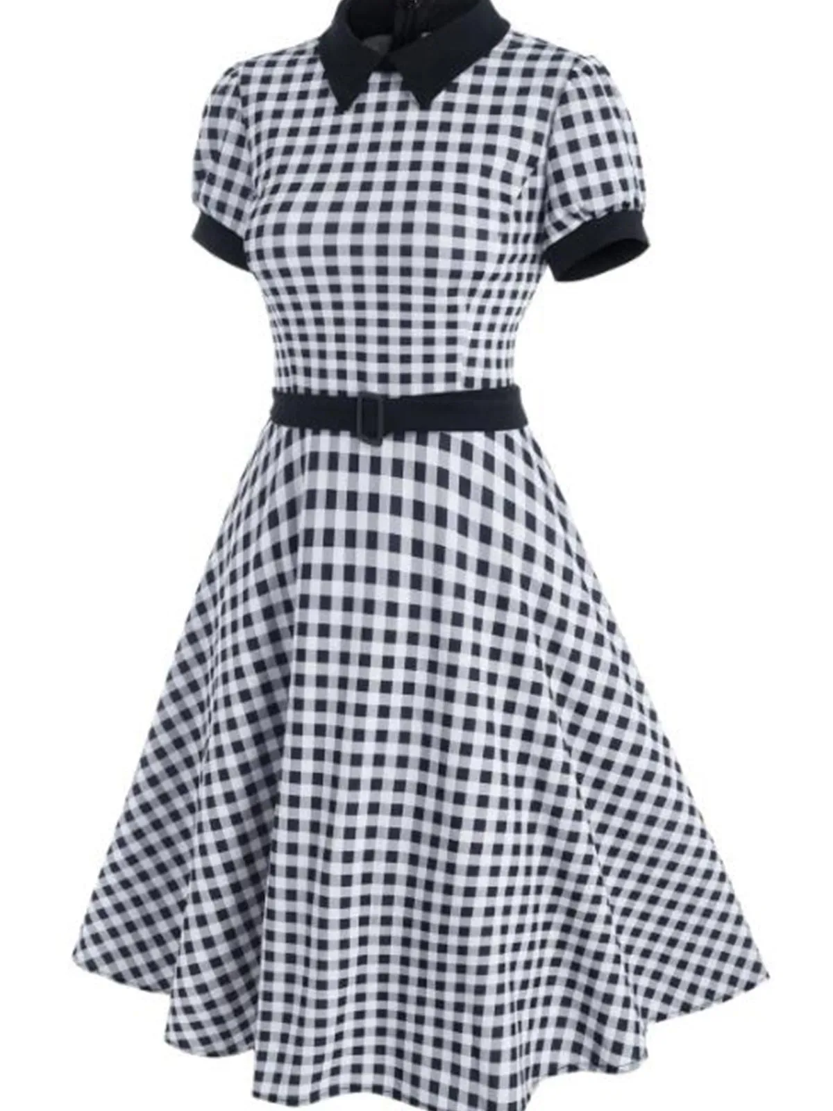 1950s Puff Sleeve Belt Swing Dress