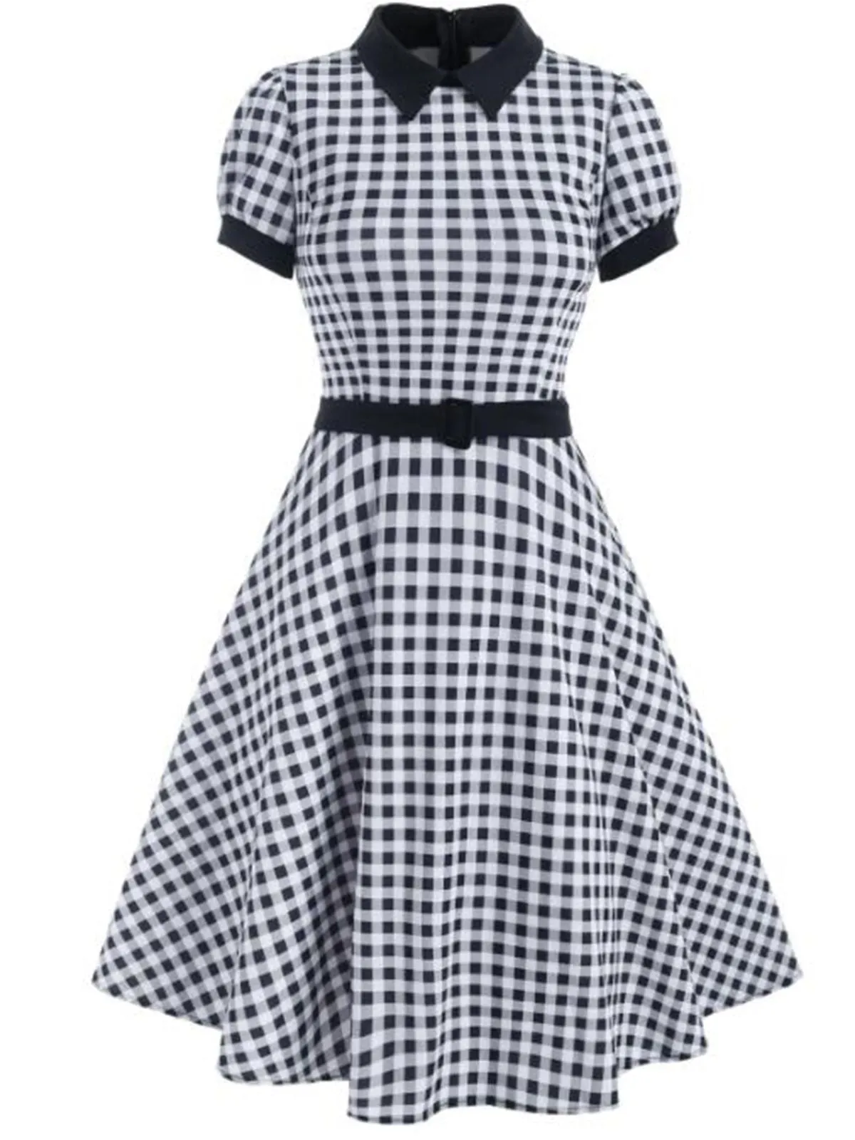 1950s Puff Sleeve Belt Swing Dress