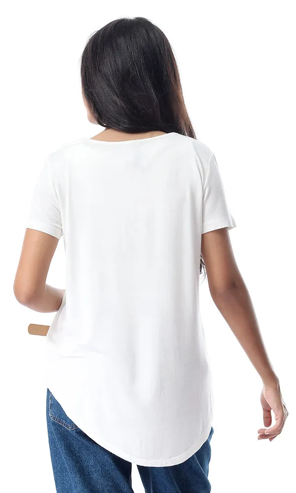 53468 Fluffy Basic Top With Front Pocket - Off-White