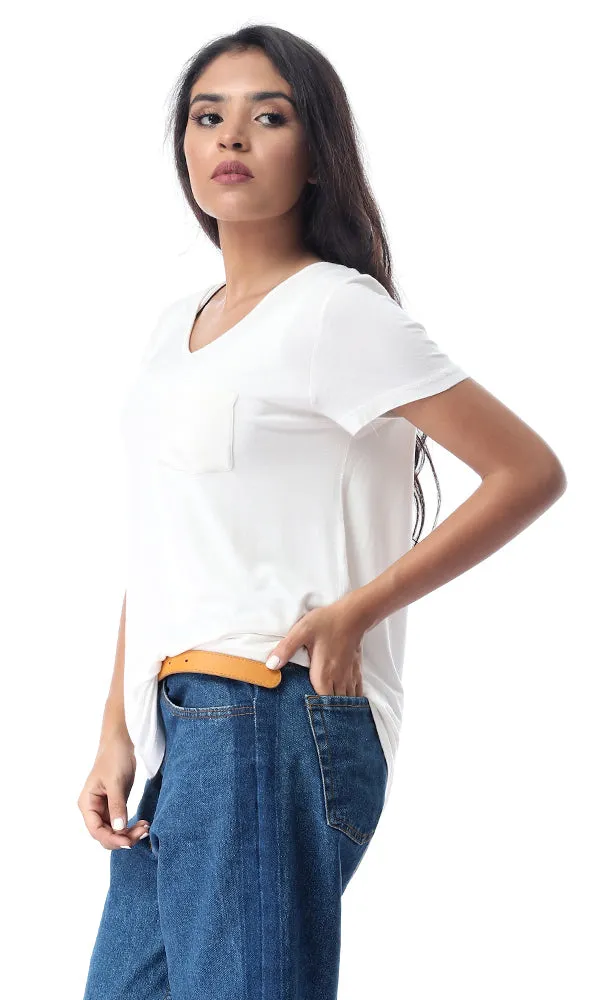 53468 Fluffy Basic Top With Front Pocket - Off-White