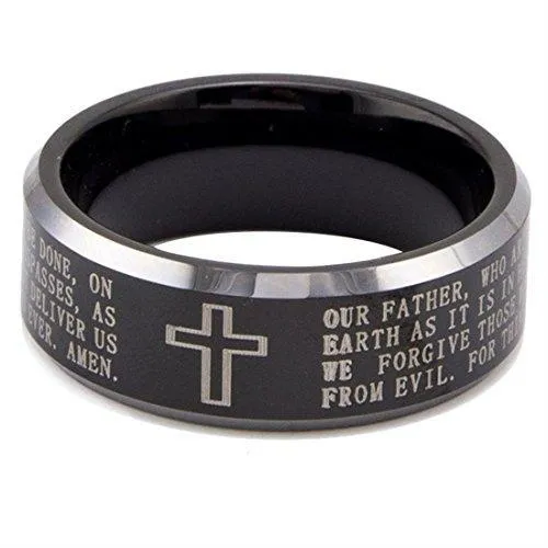 8mm Black Tungsten Carbide The Lord's Prayer Polished Finish Wedding Band Ring