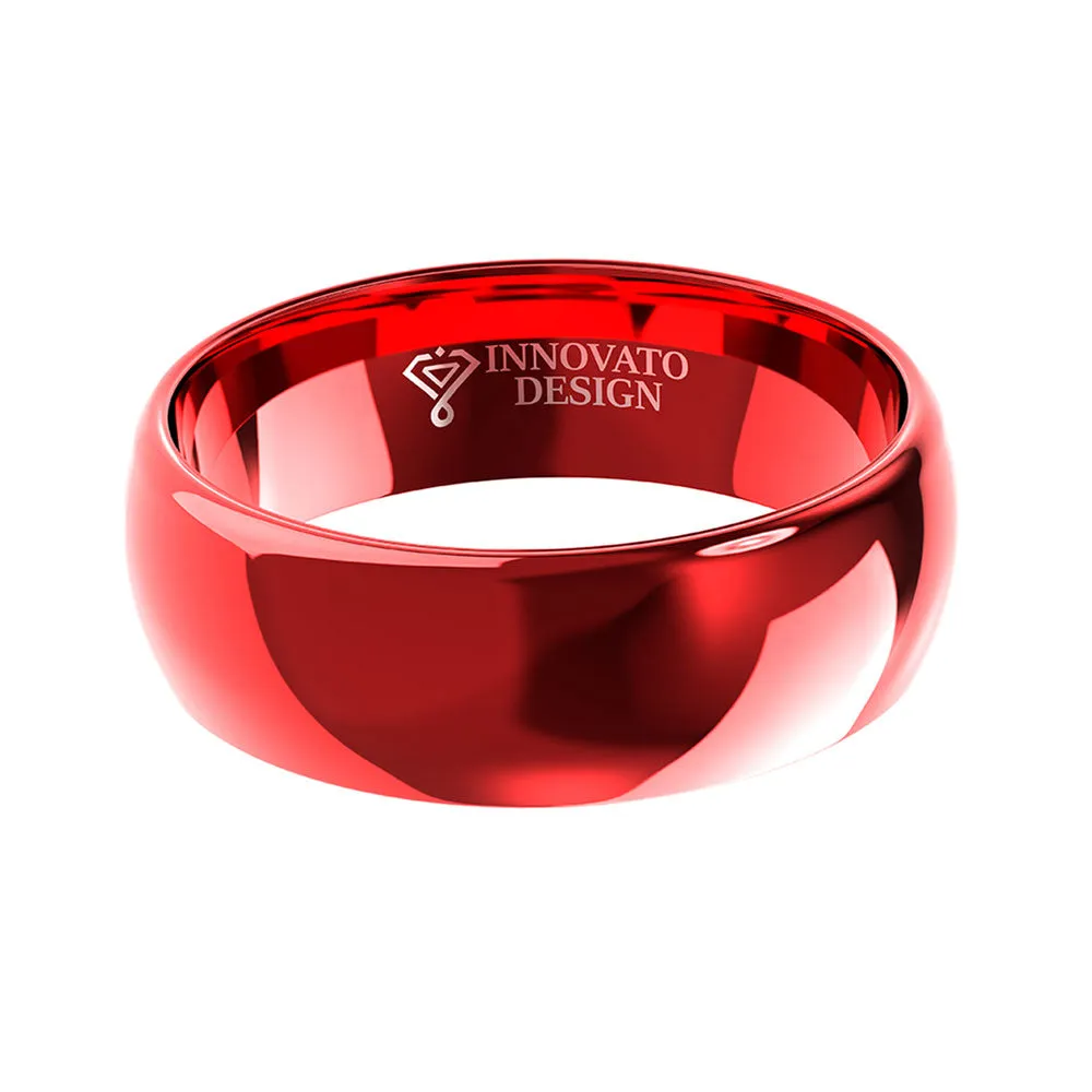 8mm Domed Red-Plated Tungsten Carbide Wedding Ring