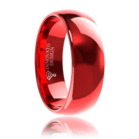 8mm Domed Red-Plated Tungsten Carbide Wedding Ring