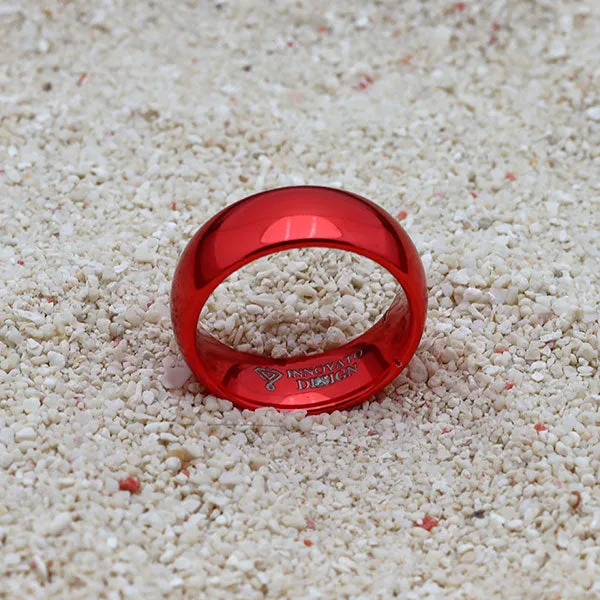 8mm Domed Red-Plated Tungsten Carbide Wedding Ring