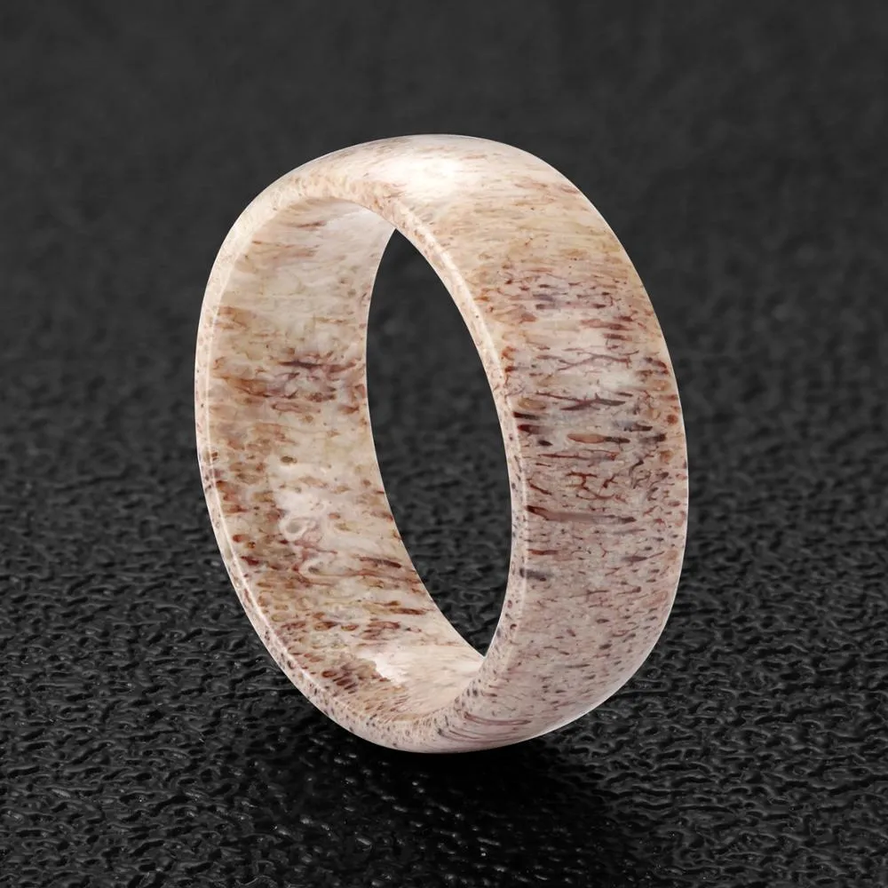 8mm Men Domed Elk Antler Comfort Fit Wedding Band