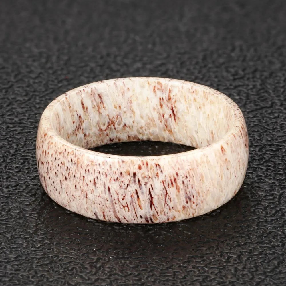 8mm Men Domed Elk Antler Comfort Fit Wedding Band