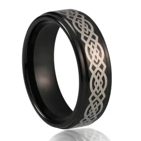 8MM Men Tungsten Ring Wedding Band Black with Celtic Design