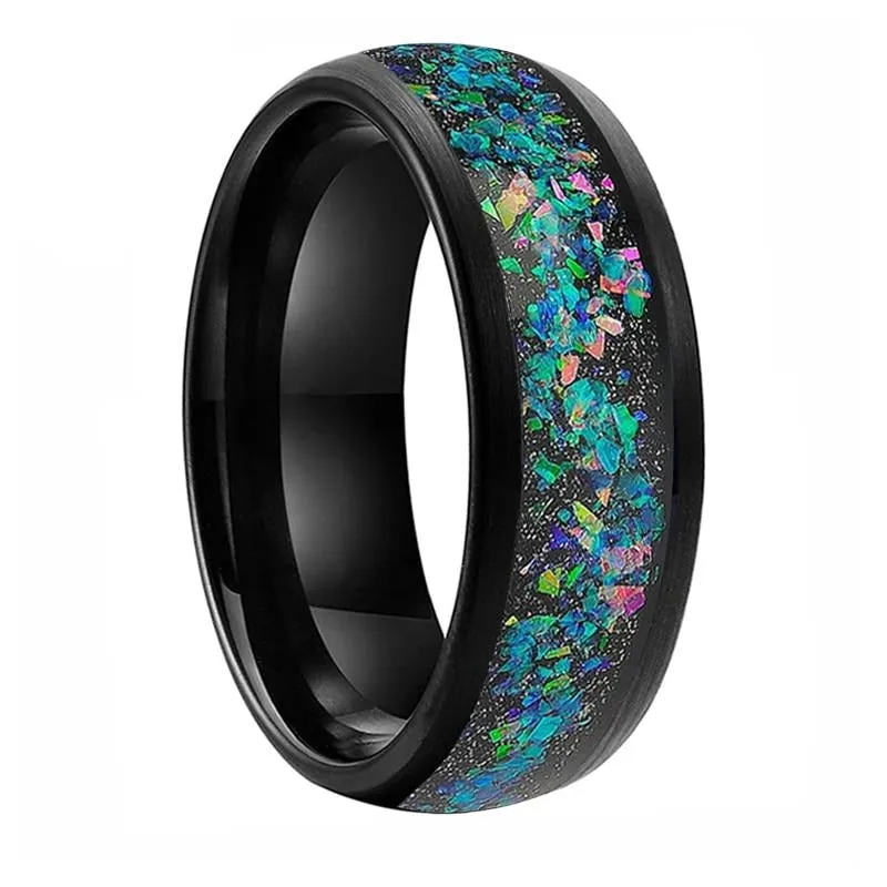 8mm Opal Inlay Dome Band Tungsten Wedding Ring