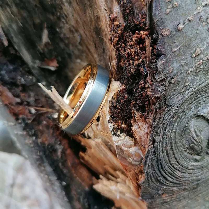 8mm Silver Matte Brushed Yellow Gold Plated Wedding Band