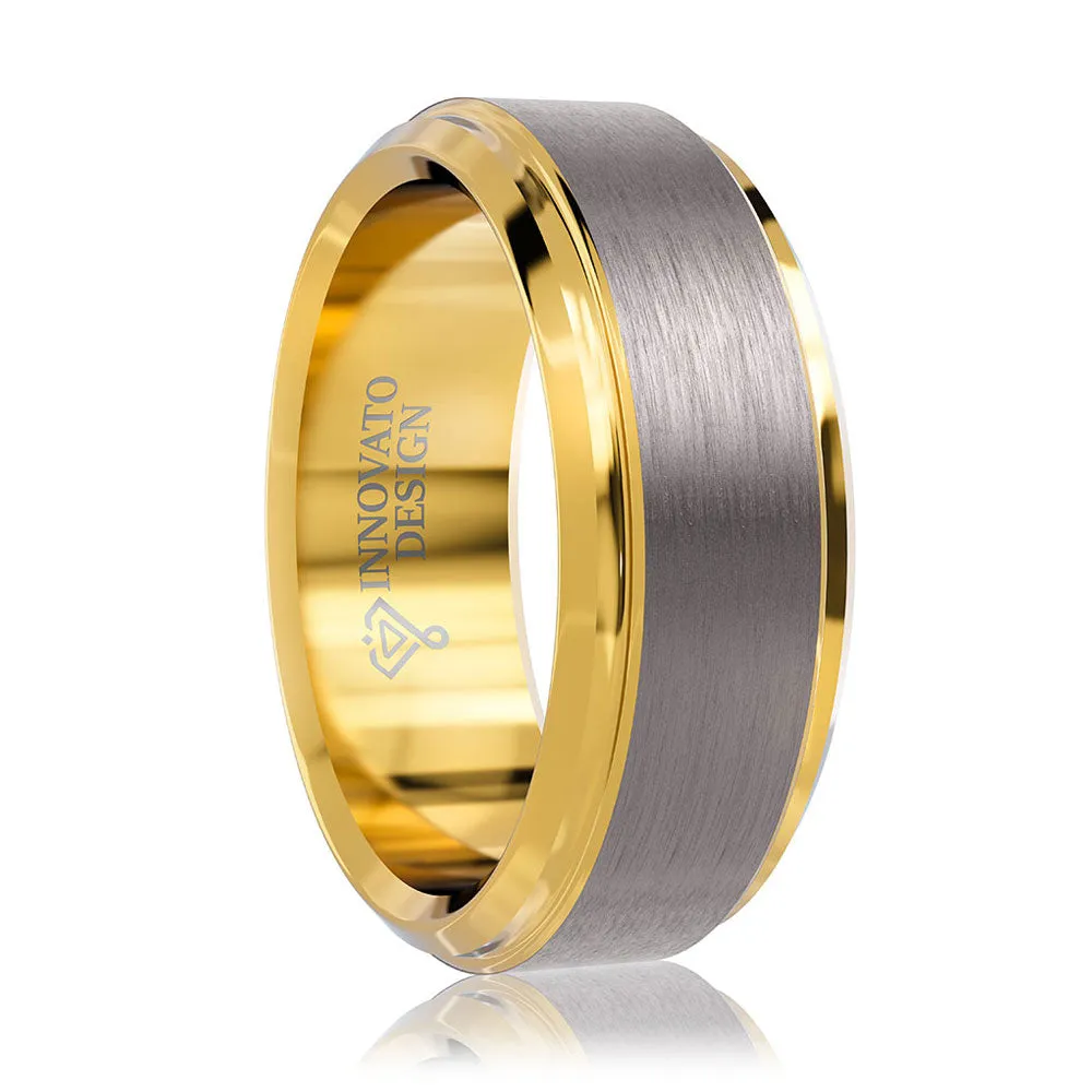 8mm Silver Matte Brushed Yellow Gold Plated Wedding Band