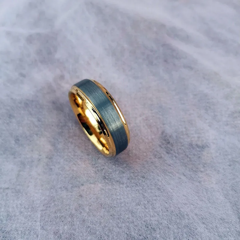 8mm Silver Matte Brushed Yellow Gold Plated Wedding Band