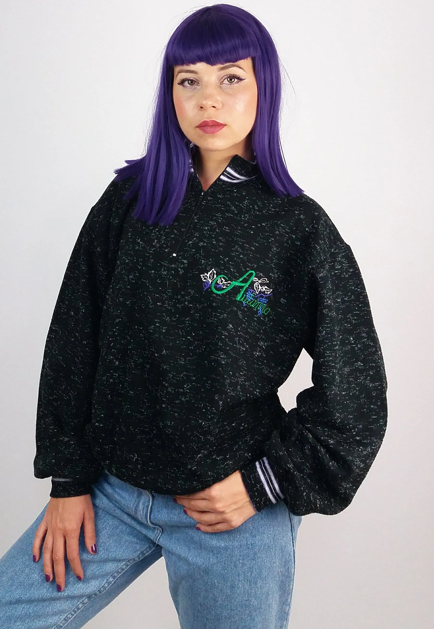 90's Embroidery 1/4 Zip Sweater