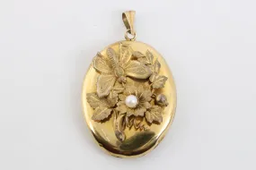 925 Gold Plated Silver Pearl Flower & Butterfly Locket Pendant (8.23g.)