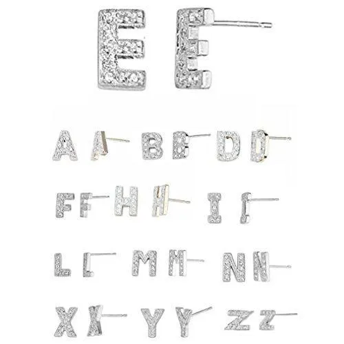 925 Sterling Silver CZ Simulated Diamond Stud Earrings Fashion Alphabet Letter Initial Earrings