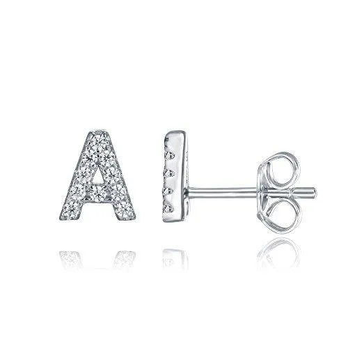 925 Sterling Silver CZ Simulated Diamond Stud Earrings Fashion Alphabet Letter Initial Earrings