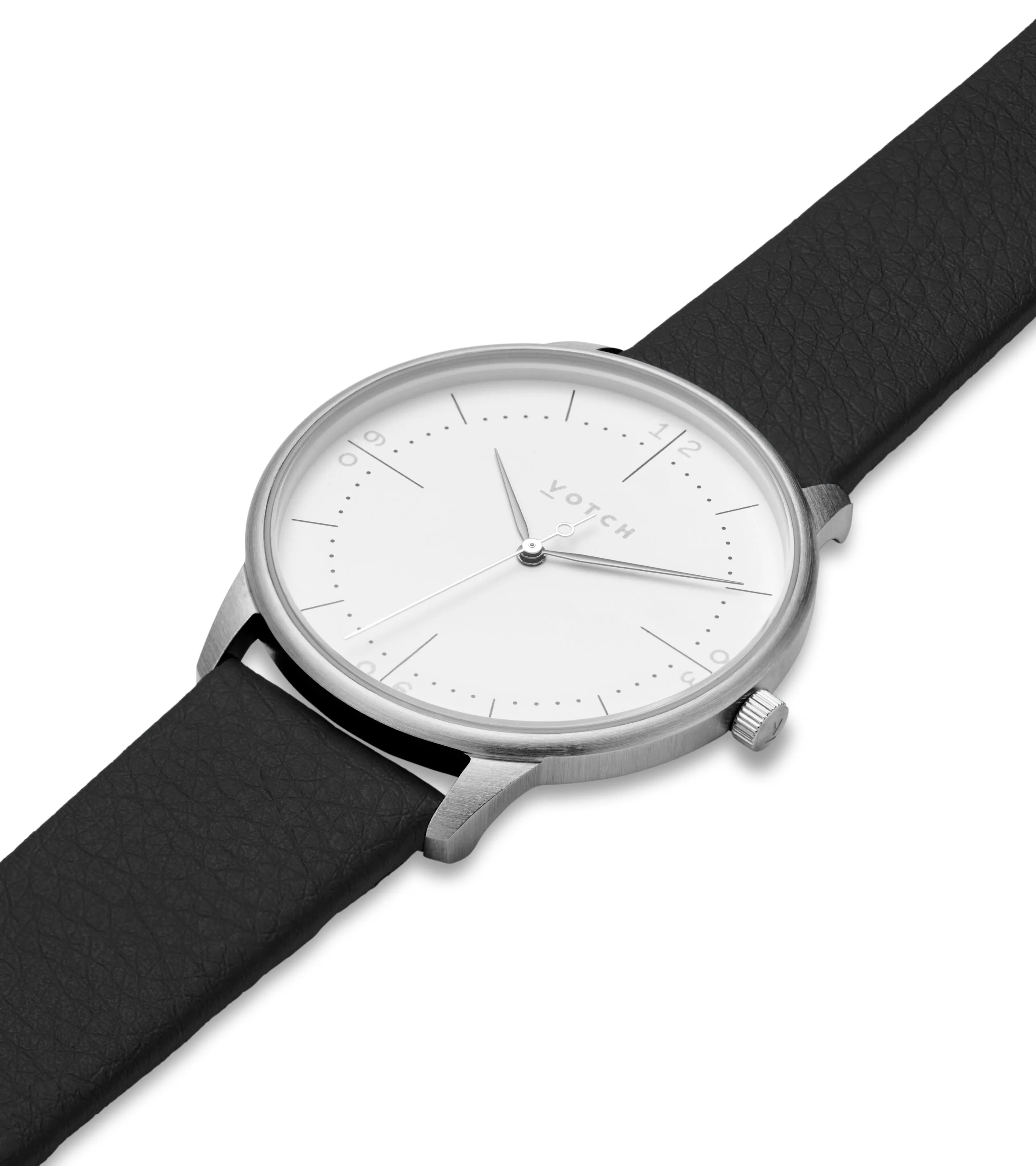 Aalto Watch with Silver & White Dial | Black Vegan Leather Strap