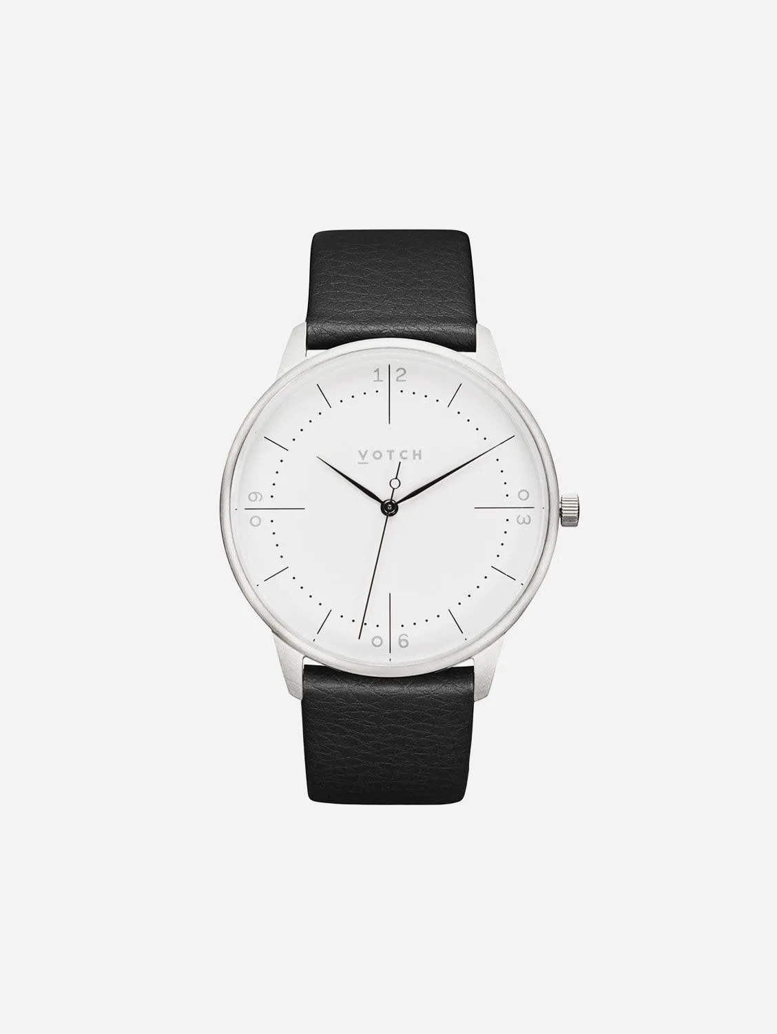 Aalto Watch with Silver & White Dial | Black Vegan Leather Strap