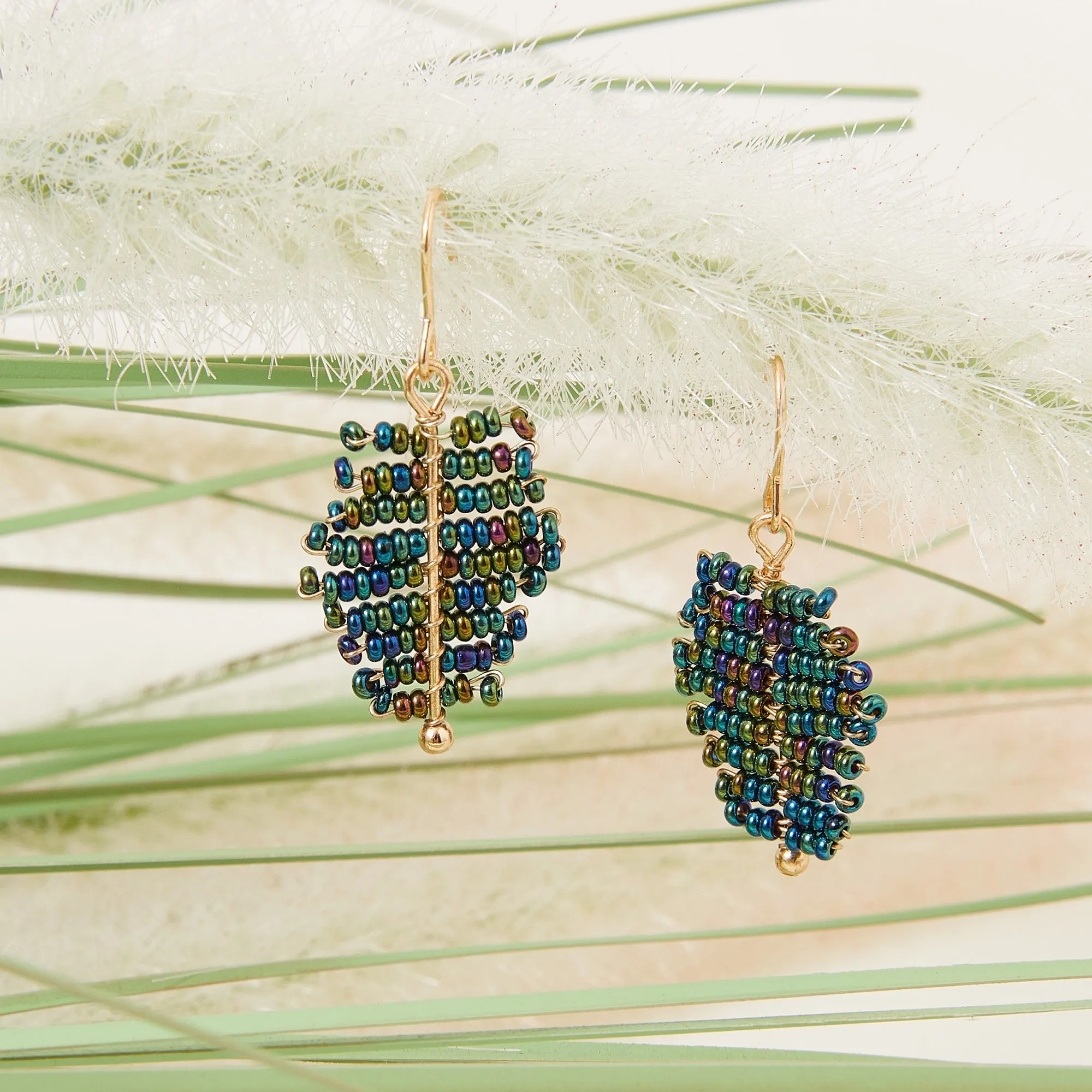 Accessorize London Women's Blue Beaded Leaf Earring