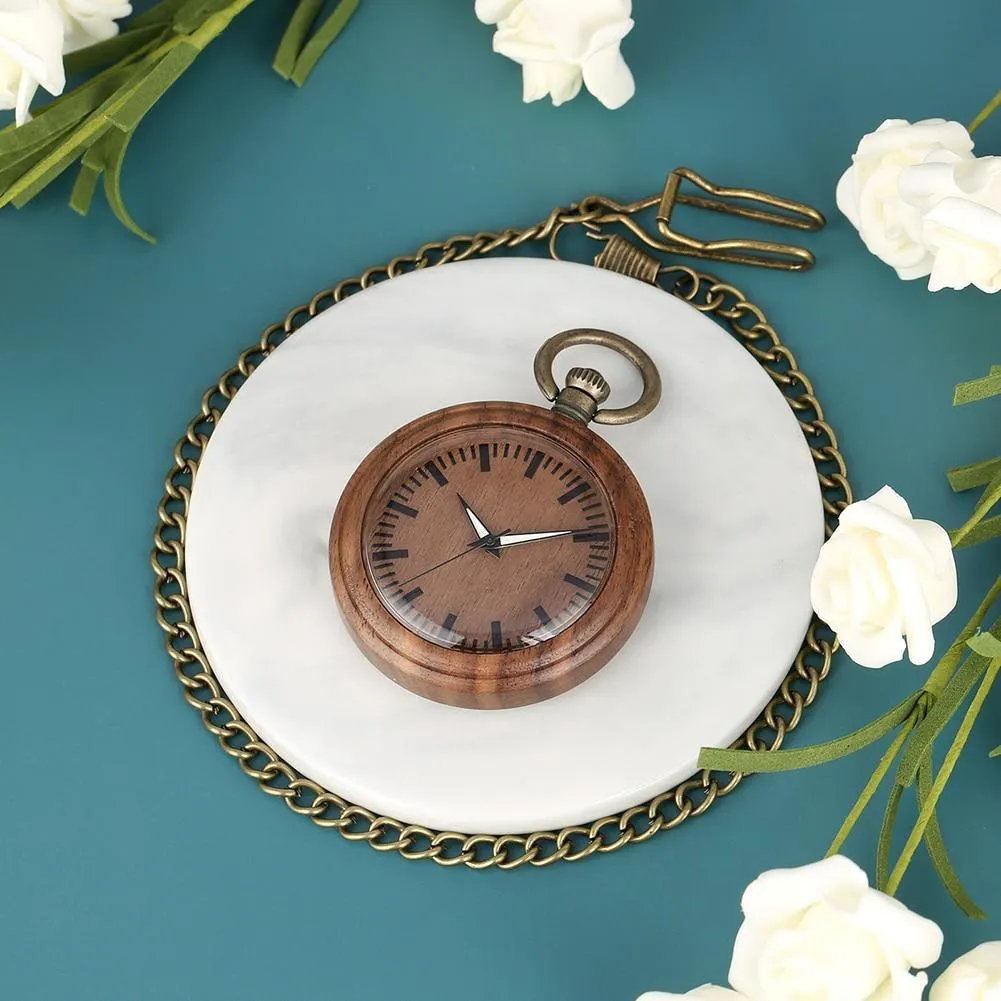 All Wood Pocket Watch with Bronze Chain