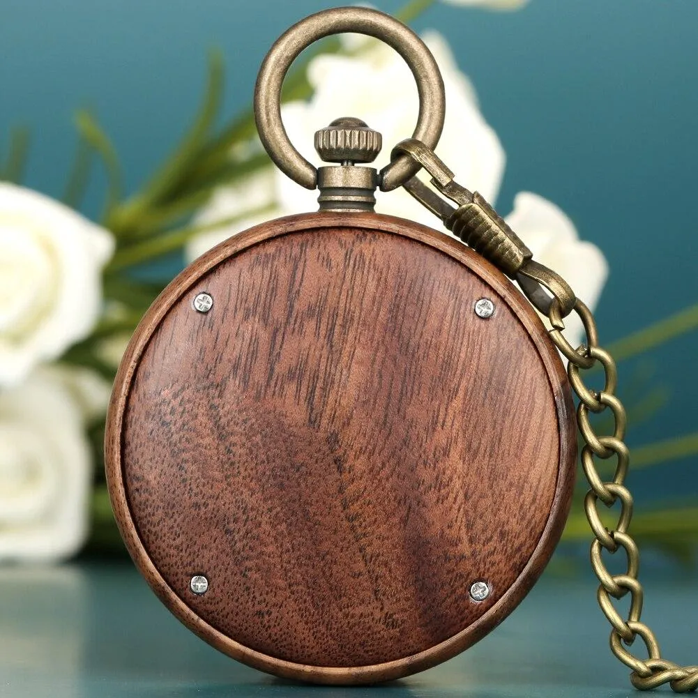 All Wood Pocket Watch with Bronze Chain