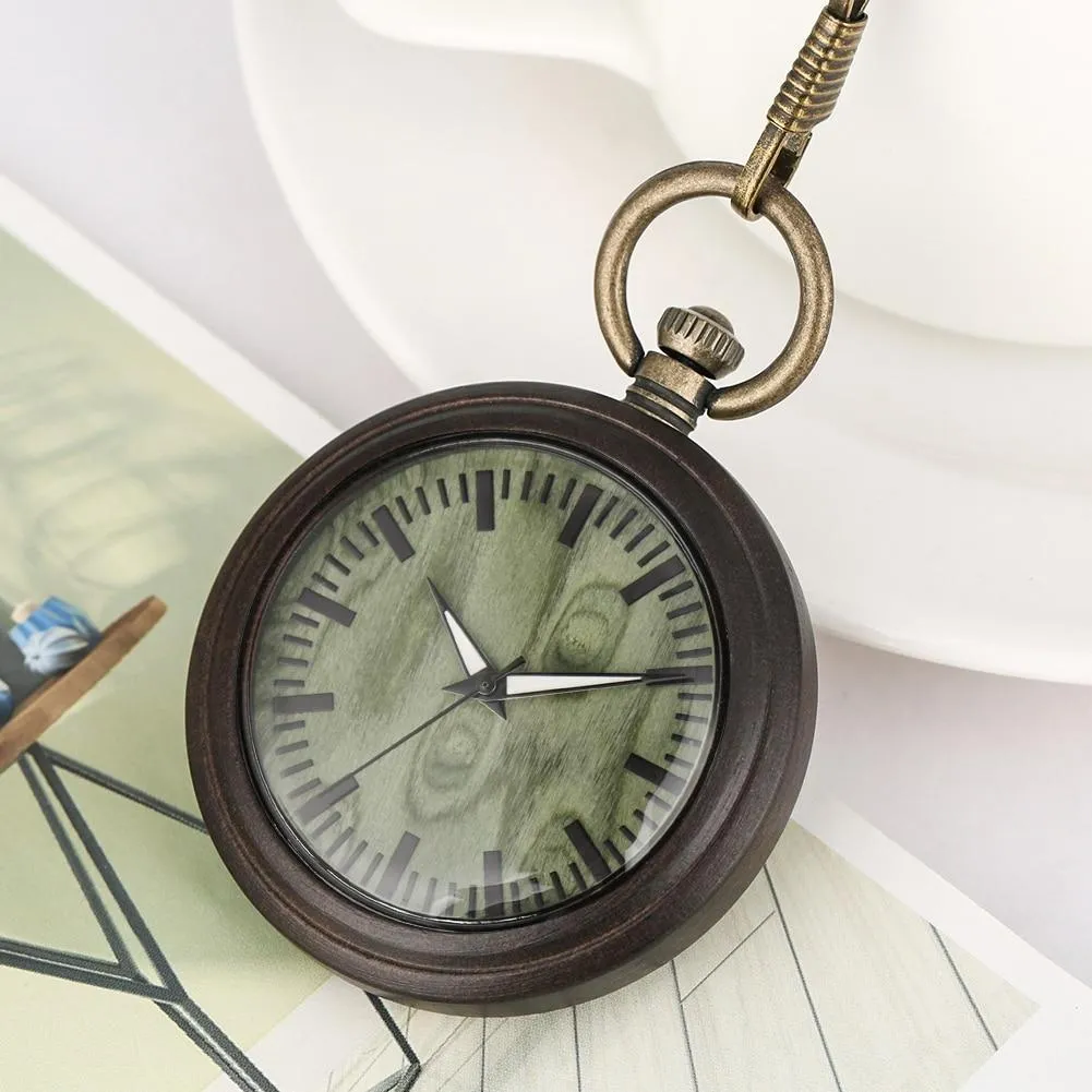 All Wood Pocket Watch with Bronze Chain