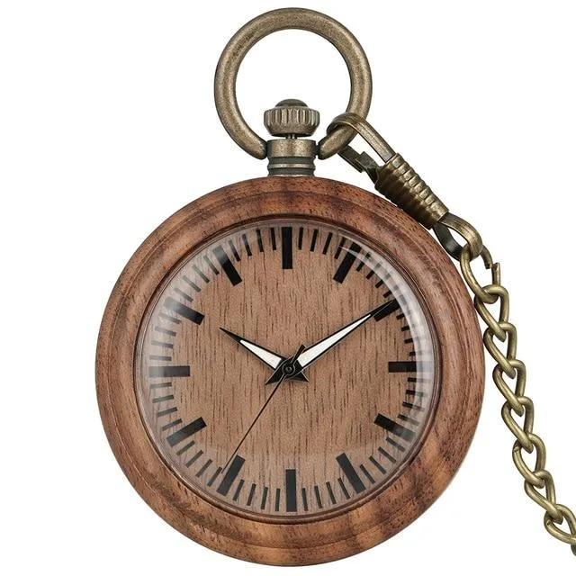 All Wood Pocket Watch with Bronze Chain