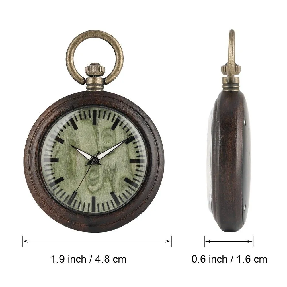 All Wood Pocket Watch with Bronze Chain