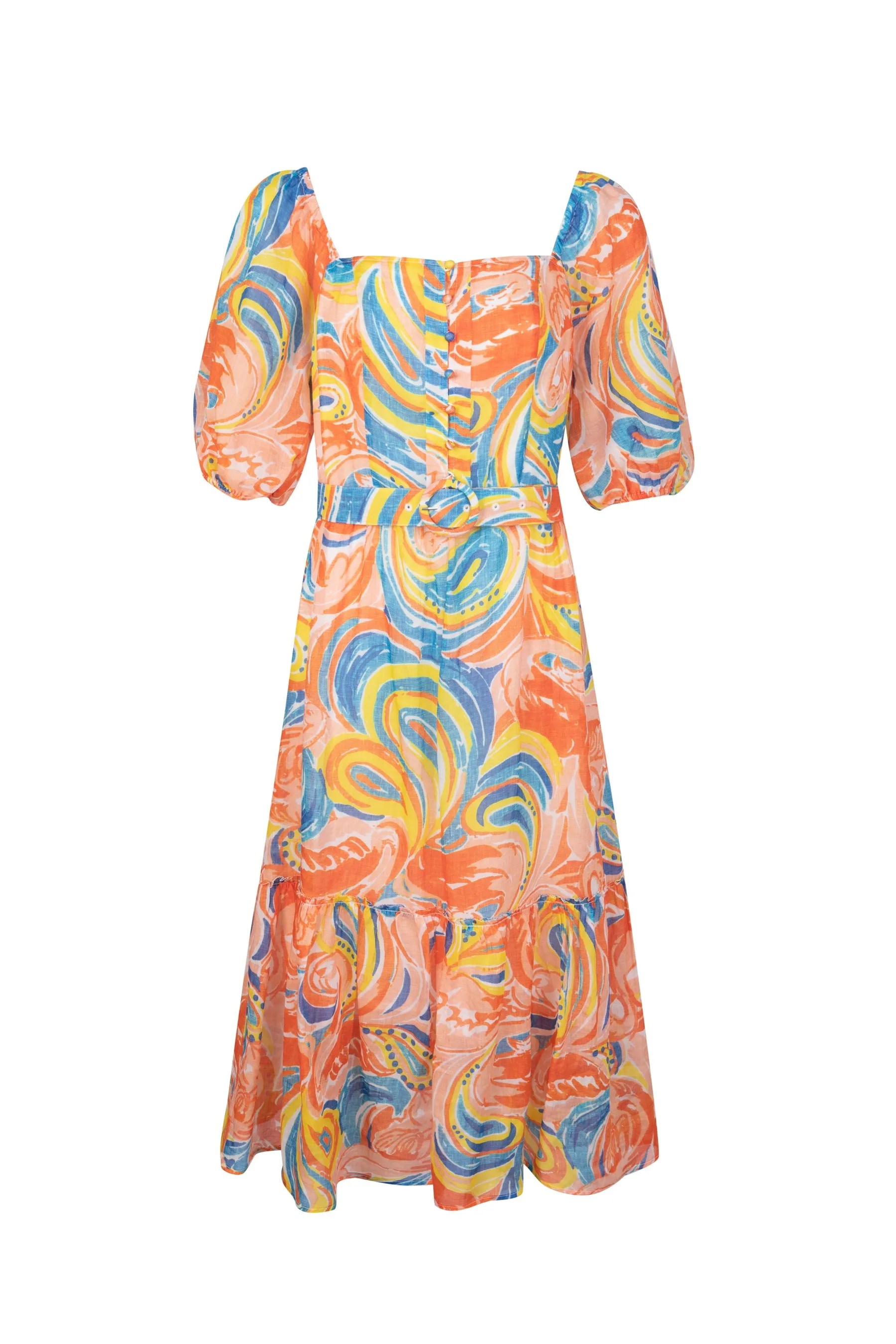 Anastasia Midi Linen Dress - Orange/Multi - GDS