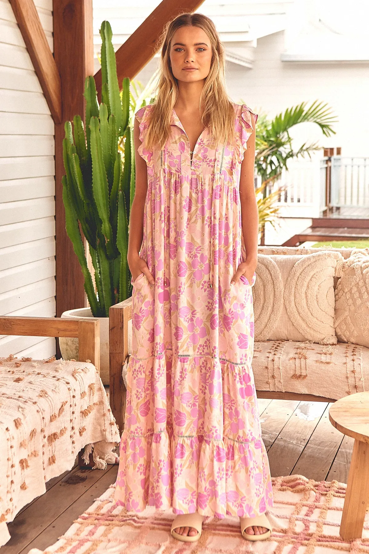 Angelique Maxi Dress - Pink/Beige