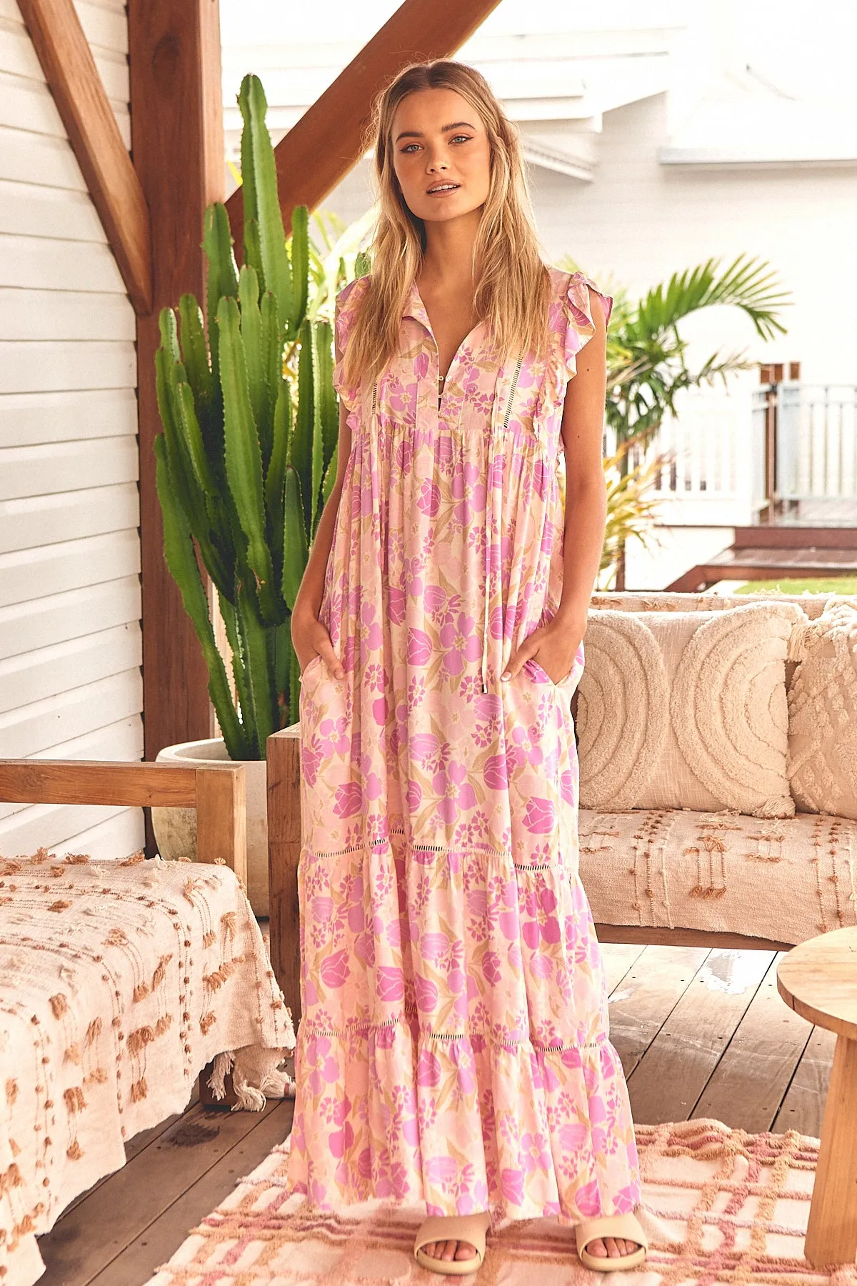 Angelique Maxi Dress - Pink/Beige