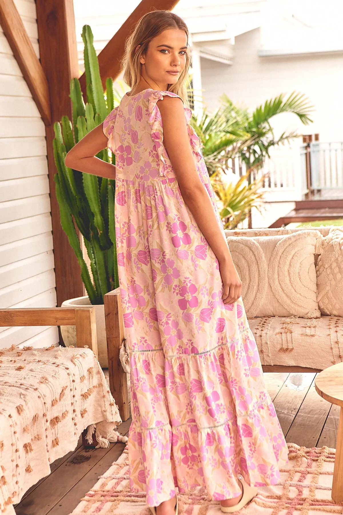 Angelique Maxi Dress - Pink/Beige