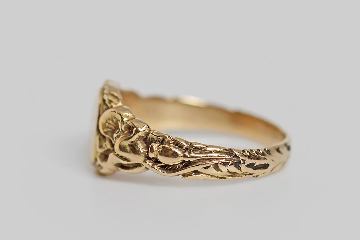 Art Nouveau Poppy Flowers Signet Ring