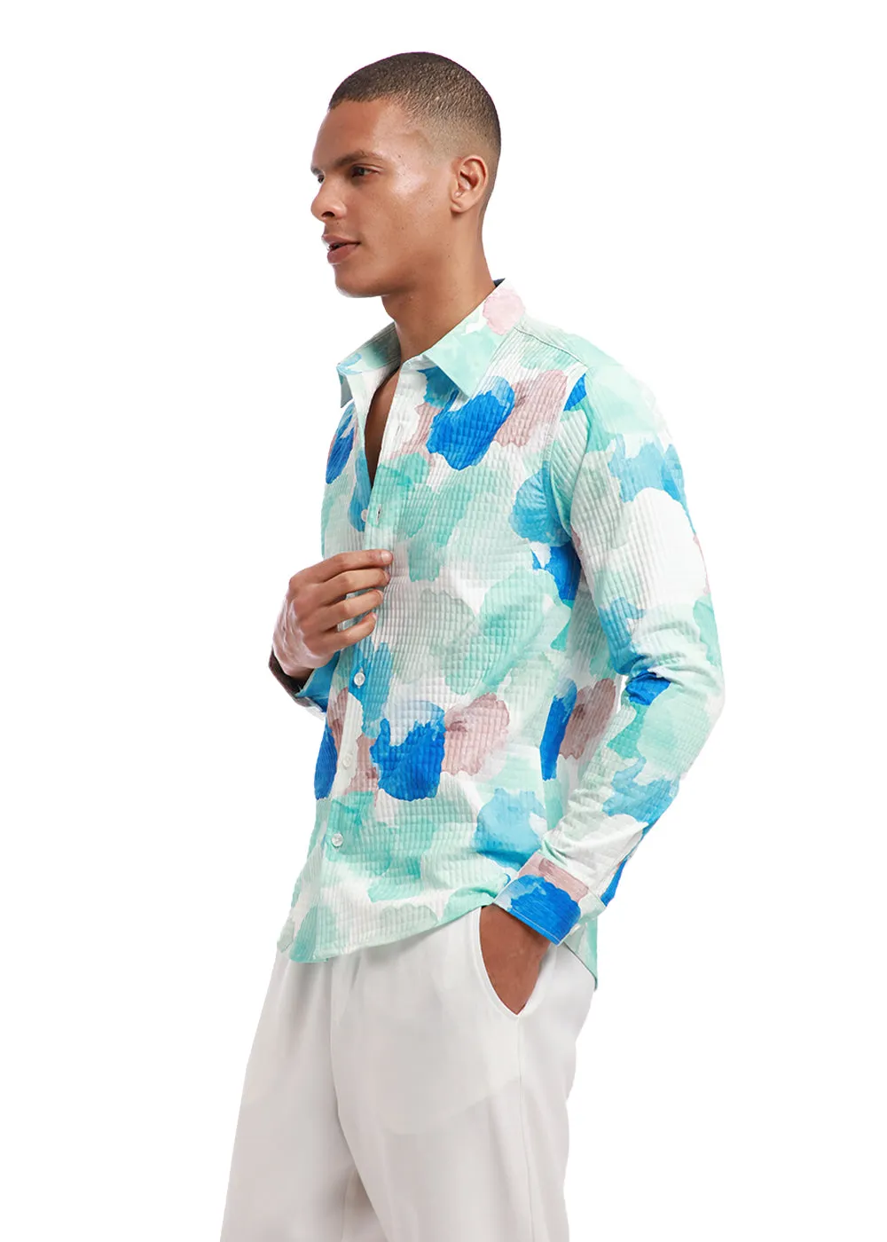 Azure Abstract Print Puff Shirt