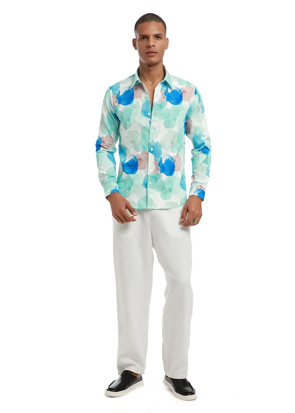 Azure Abstract Print Puff Shirt