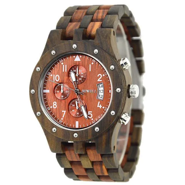 BEWELL Luxury Bamboo Men's Watch with Wooden Band