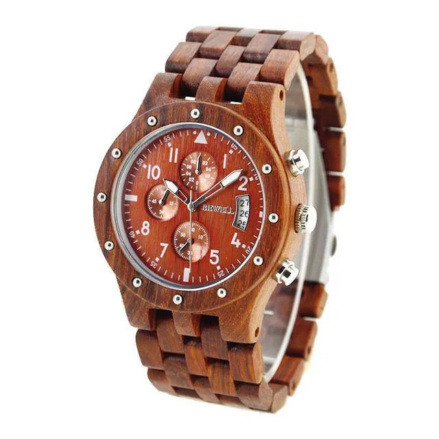 BEWELL Luxury Bamboo Men's Watch with Wooden Band