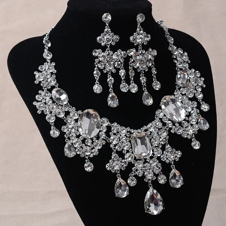 Big Rhinestone Necklace & Earrings Wedding Jewelry Set