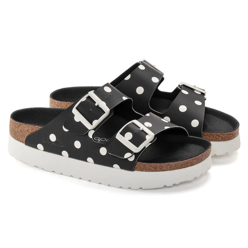 Birkenstock Women's Arizona Platform Birko-Flor (Black White Dots - Narrow Fit)