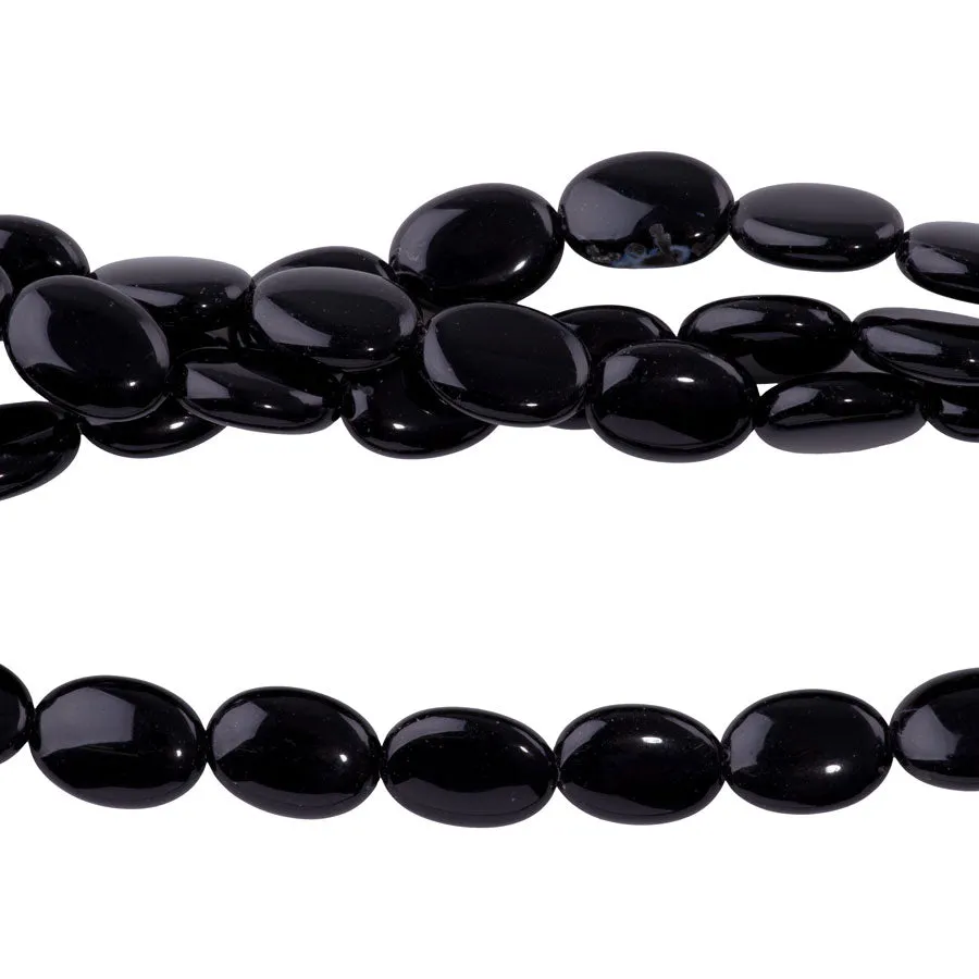 Black Agate 10x14mm Puff Oval - 15-16 Inch