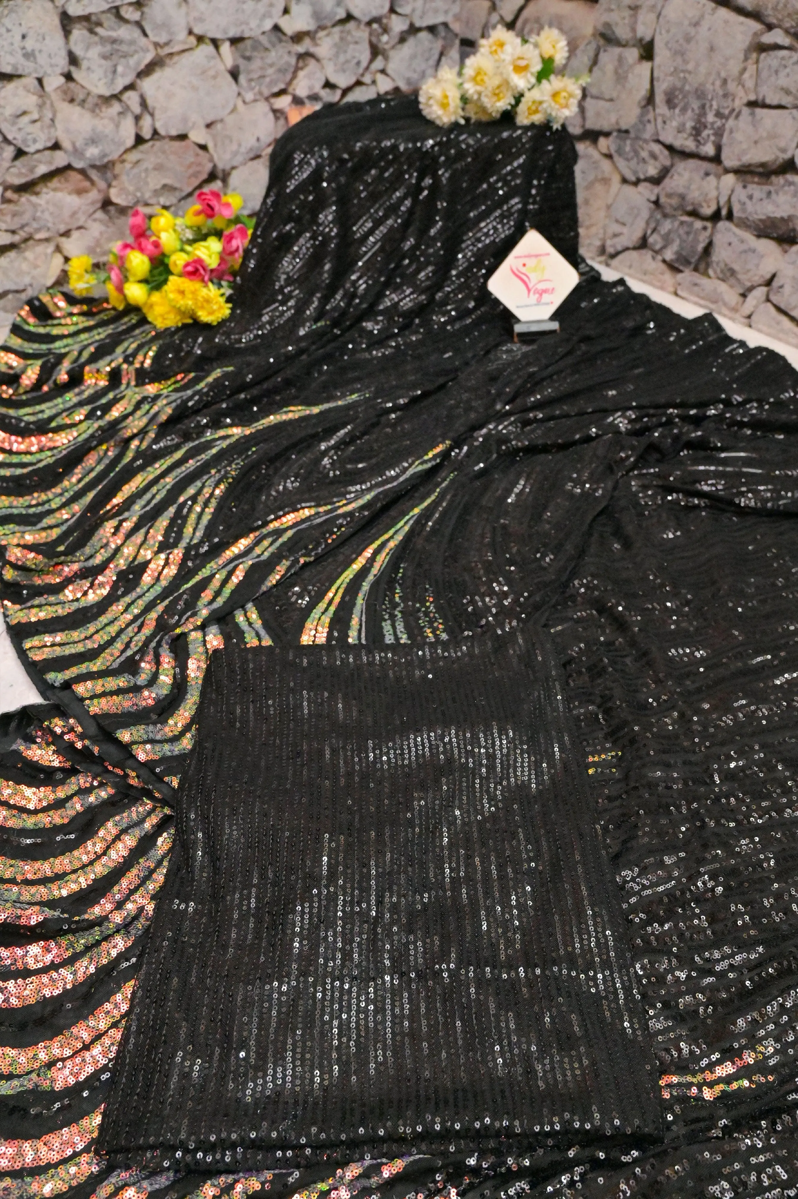 Black Color Designer Net Sequin Saree