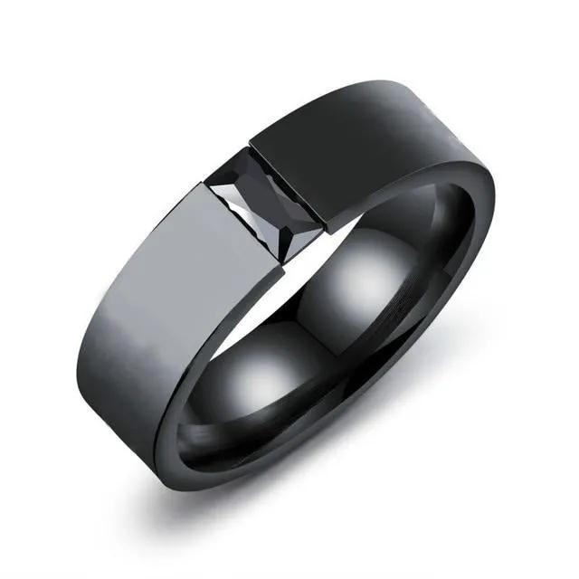 Black Cubic Zirconia Tungsten Carbide and Rhinestone 316L Stainless Steel Wedding Ring Set