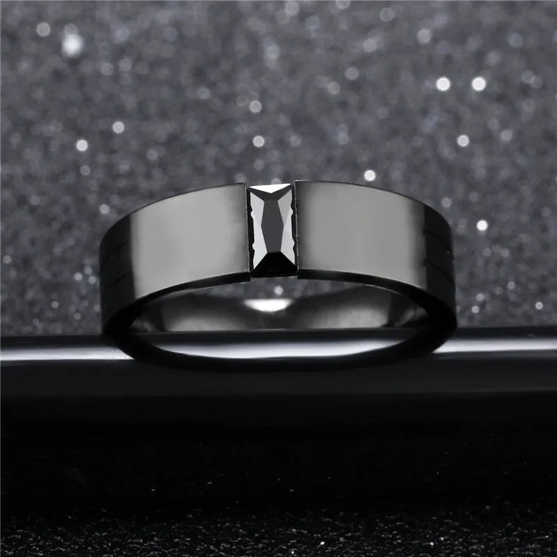 Black Cubic Zirconia Tungsten Carbide and Rhinestone 316L Stainless Steel Wedding Ring Set