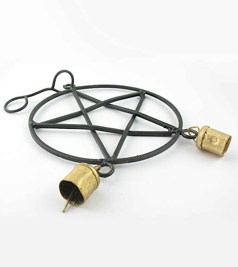 Black Iron Pentagram Wind Chime with 2 Bells