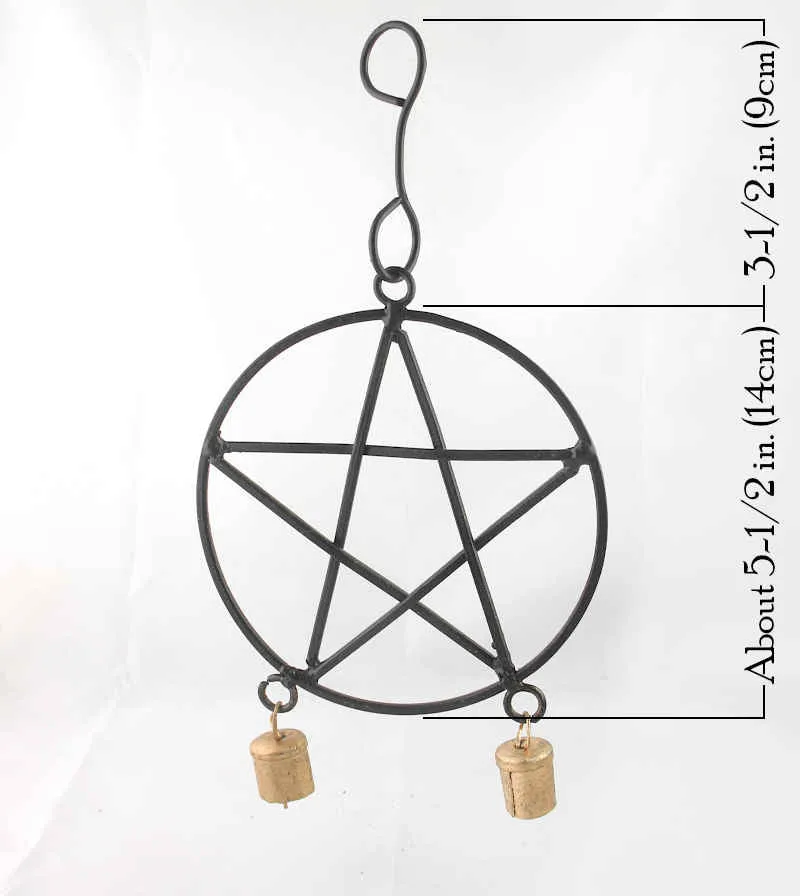 Black Iron Pentagram Wind Chime with 2 Bells