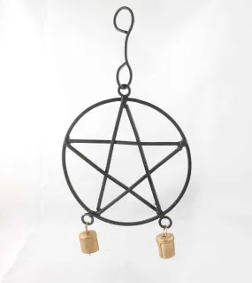 Black Iron Pentagram Wind Chime with 2 Bells